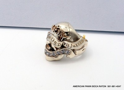 Justin Davis Blessing Logo Ribbon Skull Ring Sterling Silver 925