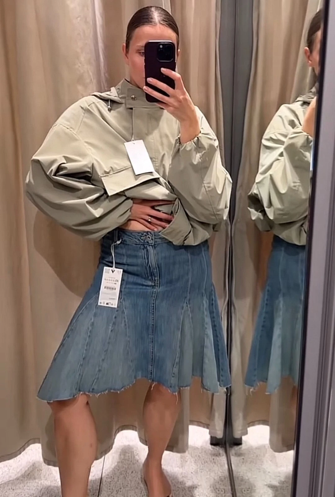 ZARA : TRF Denim Godet Skirt : 0250/092 | *UK Buyers No Import Fees*
