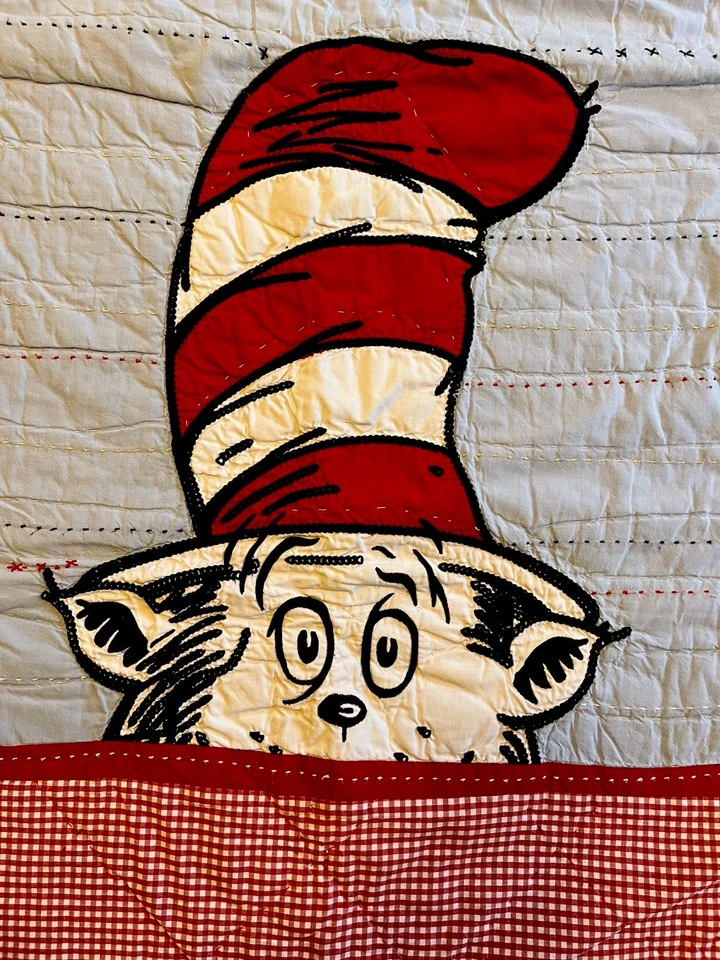 Pottery Barn 婴儿苏斯博士帽子猫手工绗缝婴儿床毯幼儿床 — 第 2/4 张图片