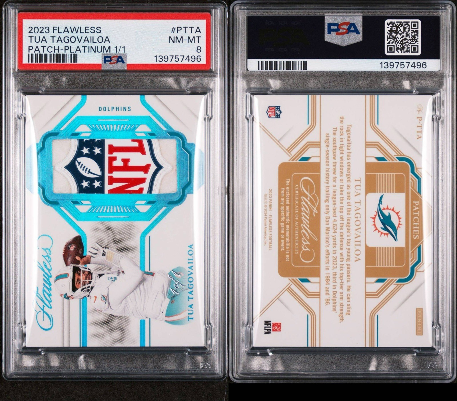 2023 Panini Flawless - Flawless Shields Tua Tagovailoa #FS-31/1 (MEM) PSA 8 view 3