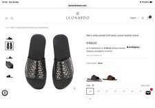 Italian Handmade  Black Leather Woven Band Sandal Slide Size 8.  RRP €169.