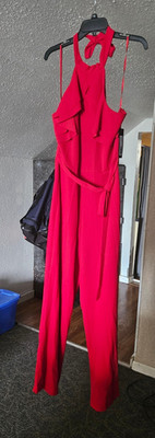 jcp Red Halter Sleeveless Belted Straight Leg Jumpsuit Size 12 Women