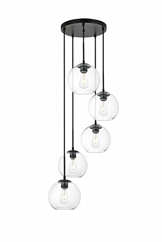 Living District Baxter 5 Light Metal Pendant in Black and Clear Finish - Picture 1 of 3