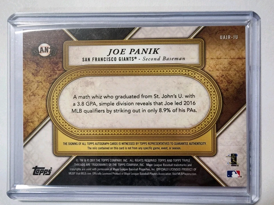 2017 Topps Triple Threads Unity Jumbo Relics Silver/75 Joe Panik #UAJR-JU automático Foto 2 de 2