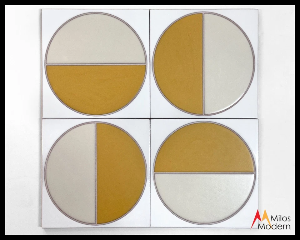 Lote de azulejos Fireclay ouro branco colheita azulejo pintado à mão geométrico 8 x 8 caixa de 18 - Imagem 2 de 4