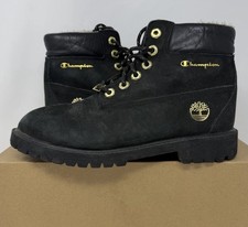 Timberland X Champion Boys Ankle Boots Black Leather Waterproof Boys Sz 6 / 7.5w