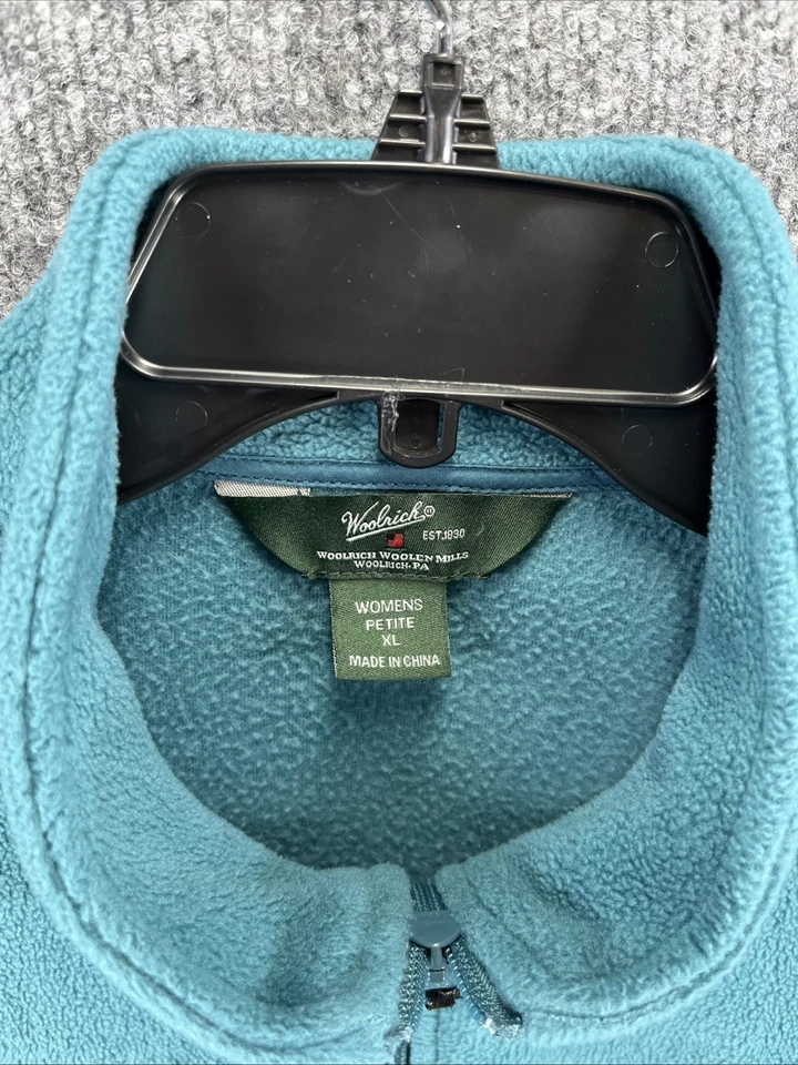 Chaleco polar Woolrich Petite XL para mujer cremallera completa verde azulado exterior Foto 2 de 4