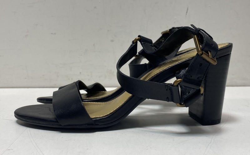 Lauren Ralph Lauren Harri Black Leather Ankle Strap Block Heel Sandals Size 6B