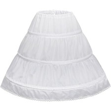 Girls' 3 Hoops Petticoat Full Slip Flower Girl Crinoline Skirt 12-13 White