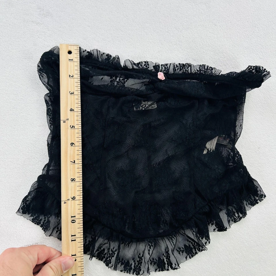 Top cami Free People íntimamente de malla de encaje para mujer XS negro con volantes transparentes Foto 4 de 4