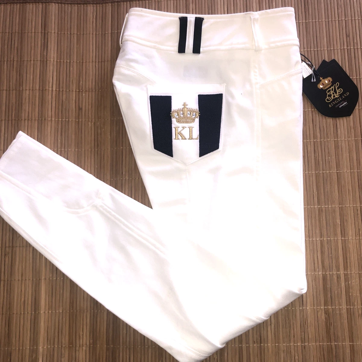 KINGSLAND KL Karen Turnier Reithose Damen Kniebesatz weiß 32 Swarovski UVP239€