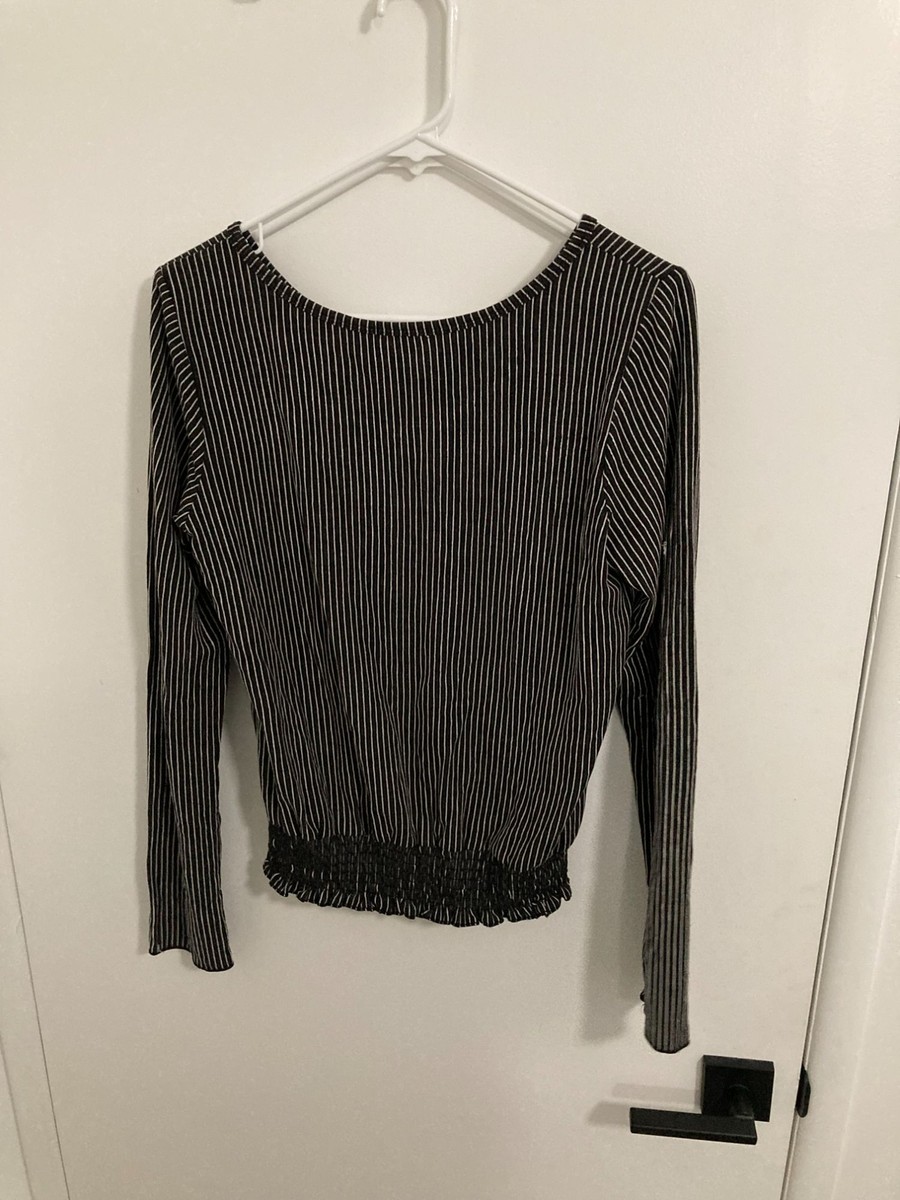 Sienna Sky Women's Long Sleeved Vertical Striped Top, Black/White