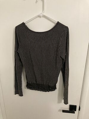 Sienna Sky Women's Long Sleeved Vertical Striped Top, Black/White
