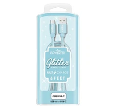 Liquipel Powertek Glitter Fast Charge 6 Ft USB-C For iPhone Blue 