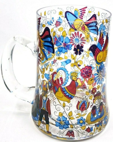 Vintage Pennsylvania Dutch Style Drinking Stein Mug Birds Flowers & Dutch Couple - Picture 2 of 6