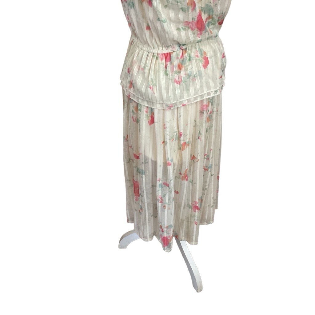 Vintage 1970's Creations By Aria Pleated Spaghetti Strap Floral Dress 2 Piece View 5
