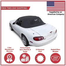 Convertible Soft Top Fits 1990-2005 Mazda Miata w/DOT Heated Glass Window, Black
