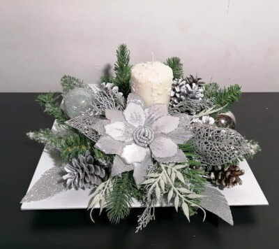 Centrotavola natalizio bianco argento Innevato Moderno Idee Regalo Per  Natale