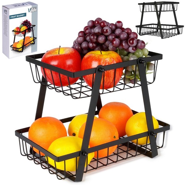 Aufbewahrungskorb Obstkorb GemüSekorb Drahtkorb Aus Metall Schwarz 2-Stufig-image