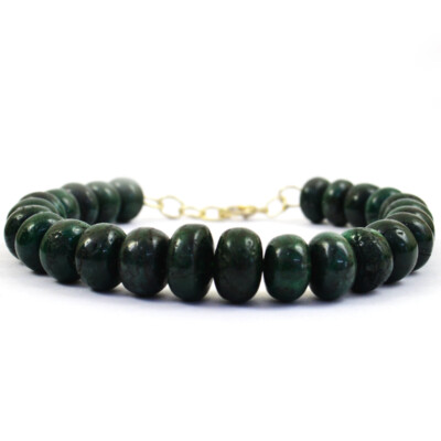 186 Cts Natural 6'' Long Untreated Emerald Rondelle Beaded Bracelet JK 40E278