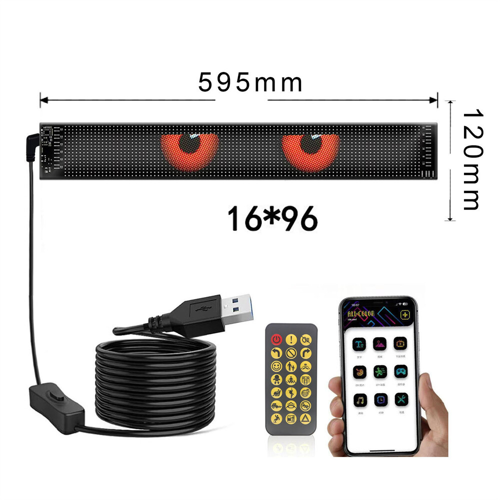 348x108mm LED Car DIY Design Animations Text Flexible Display Window Light