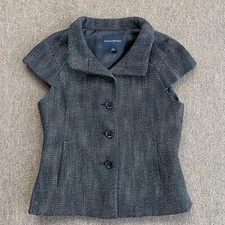 banana republic tweed cap sleeve vest jacket womens size 0 black white career