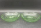 VTG GREEN Depression Glass Bowls w/ Abstract Design 8.5” Set Of 2