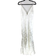 Lulus Promise My Passion White Satin Jacquard Maxi Dress V Neck Floral XS