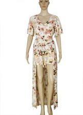 Urban Outfitter Printed Smocked Tie Waist Romper Long Dress Cutout Flutter M New