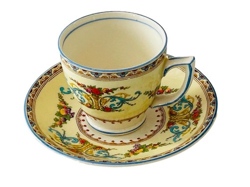 Royal Oak Myott Staffordshire 1930s Floral Trophy Porcelain Demitasse Cup/Saucer - Picture 4 of 8