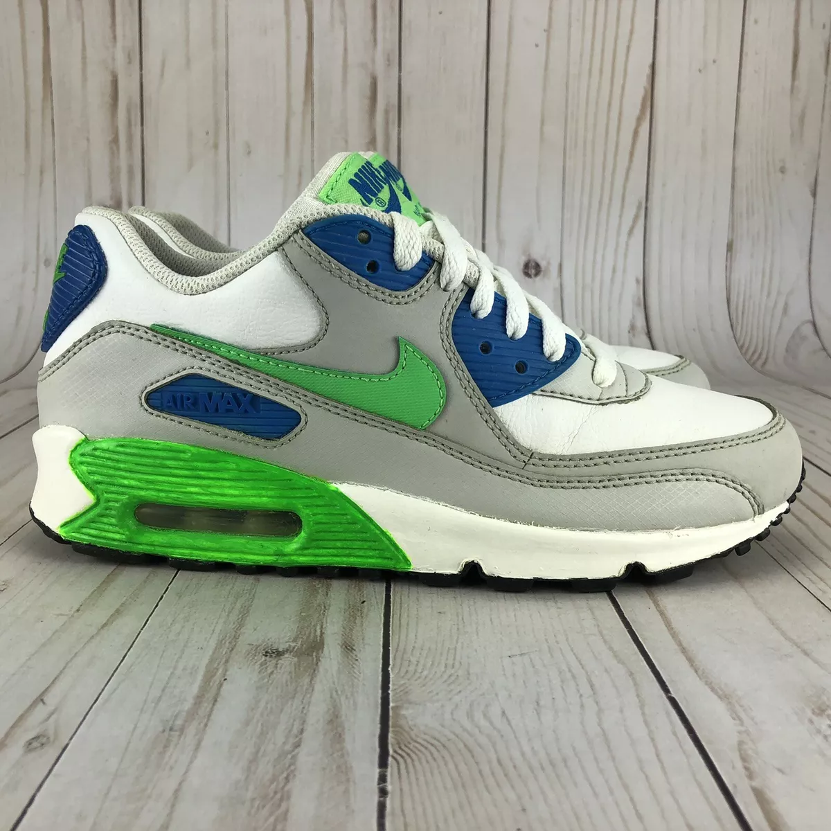 Nike Max 90 Running Sneakers White Green Blue 307793-139 Size 7W/5.5Y | eBay