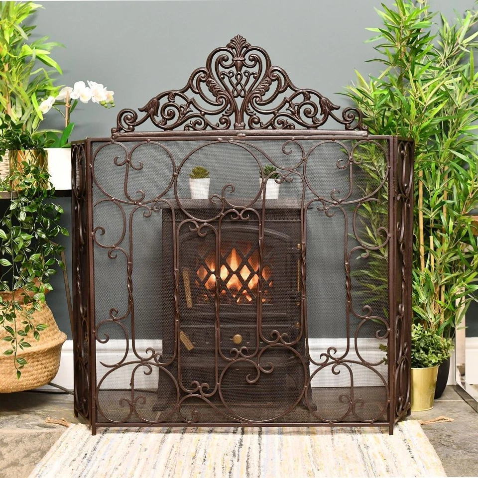 Bronze Finish "Althrope" Iron Fire Guard Fireplace Spark Screen Protector - Image 2 of 4