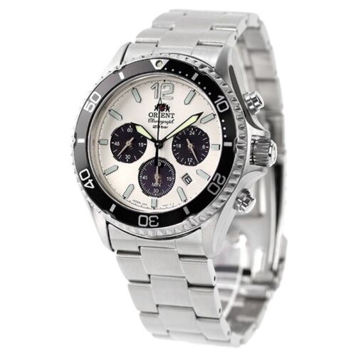 Orologio Uomo Orient Mako RN-TX0203S Panda Quadrante Bianco Cronografo Analogico Solare NUOVO - Foto 2 di 11