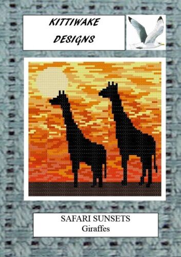 SAFARI SUNSETS - Giraffes Cross Stitch Kit by Kittiwake Beginners Kit - Afbeelding 1 van 1