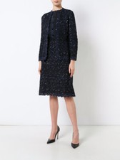  5880 New Oscar de la Renta 2 PC Black Embroidered Sequins Skirt Jacket SUIT XS