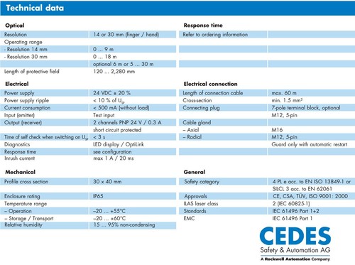 Light Curtin Emitter (Transmitter) And Receiver Set 120mm (56”) CEDES Safe 4     - Picture 6 of 12