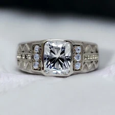 Moissanite Gemstone With 925 Sterling Silver Groom Ring For Men's #AL823