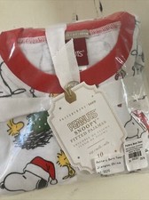 Pottery Barn TEEN Holiday PEANUTS SNOOPY Tight Fit Pajamas Size10 XS Christmas