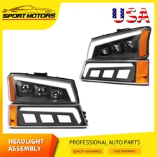 LED DRL Projector Headlights+Bumper Lamp for 2003-2006 Chevy Silverado Avalanche