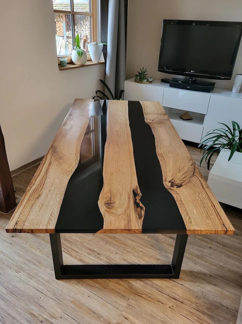 Black Epoxy Wood Resin Table Top for Center or Side Table Art