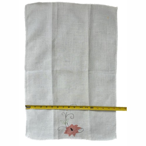 1950s Linen Tea Towel Embroidered Floral Shabby Decor Vintage Cottage Core - Picture 6 of 6