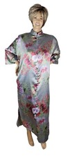 Vtg Sante Classics Satin Kaftan Nightgown MuuMuu Dress Zip Robe Pastel Floral S