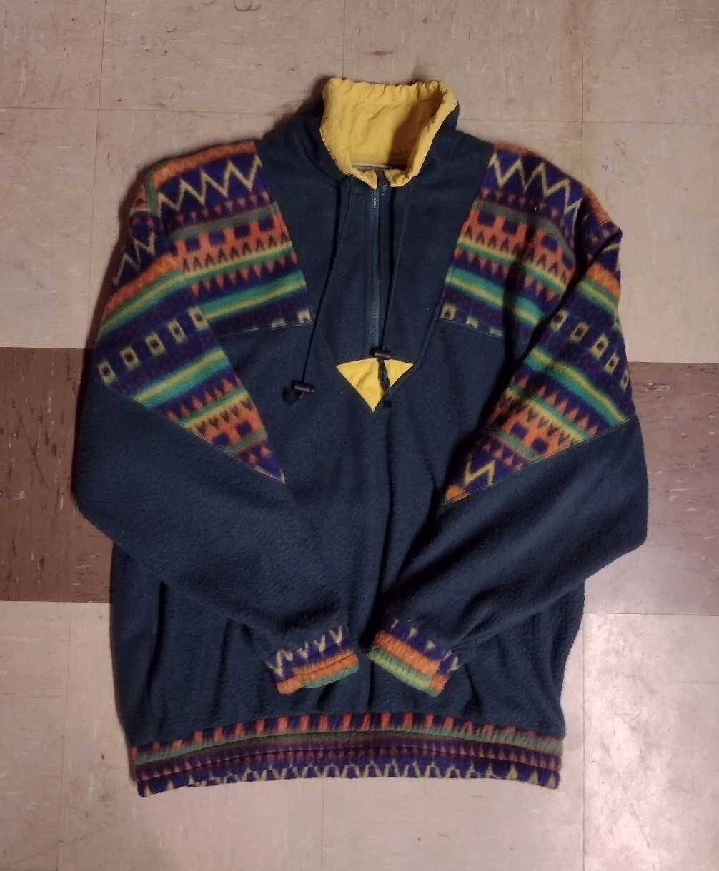 Vintage Slick Jeanswear Co Fleece Jacket Polyester Green Size Large VHTF 1/4 Zip