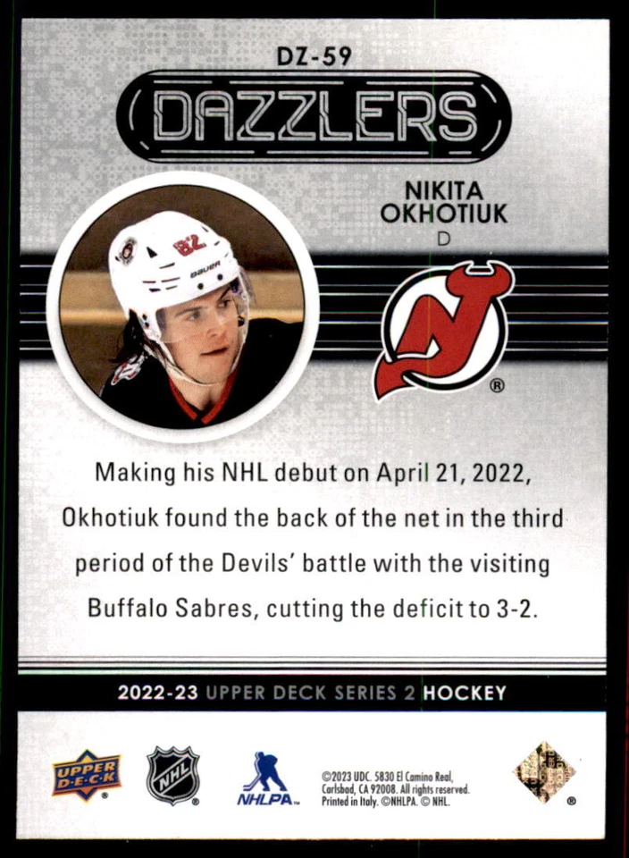 2022-23 Upper Deck #DZ-59 Nikita Okhotiuk Dazzlers Orange - Image 2 of 2
