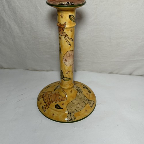 Candelabro de cerámica vintage pintado a mano en África 2002 por “Blessing” Animal