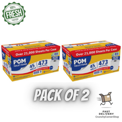 2 Pack POM 2-Ply Toilet Paper 473 sheets/roll, 45 rolls Fast Ship