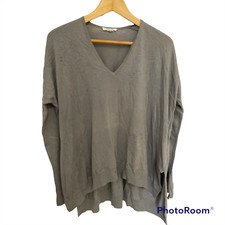 Helmut Lang Womens sz S Gray V neck Sharkbite Pullover Knit oversize sweater