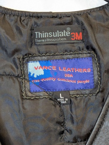 Vance Leathers Men Leather Vest sz L Lined Zip Pockets Vintage Motorcycle Biker - Picture 6 of 17