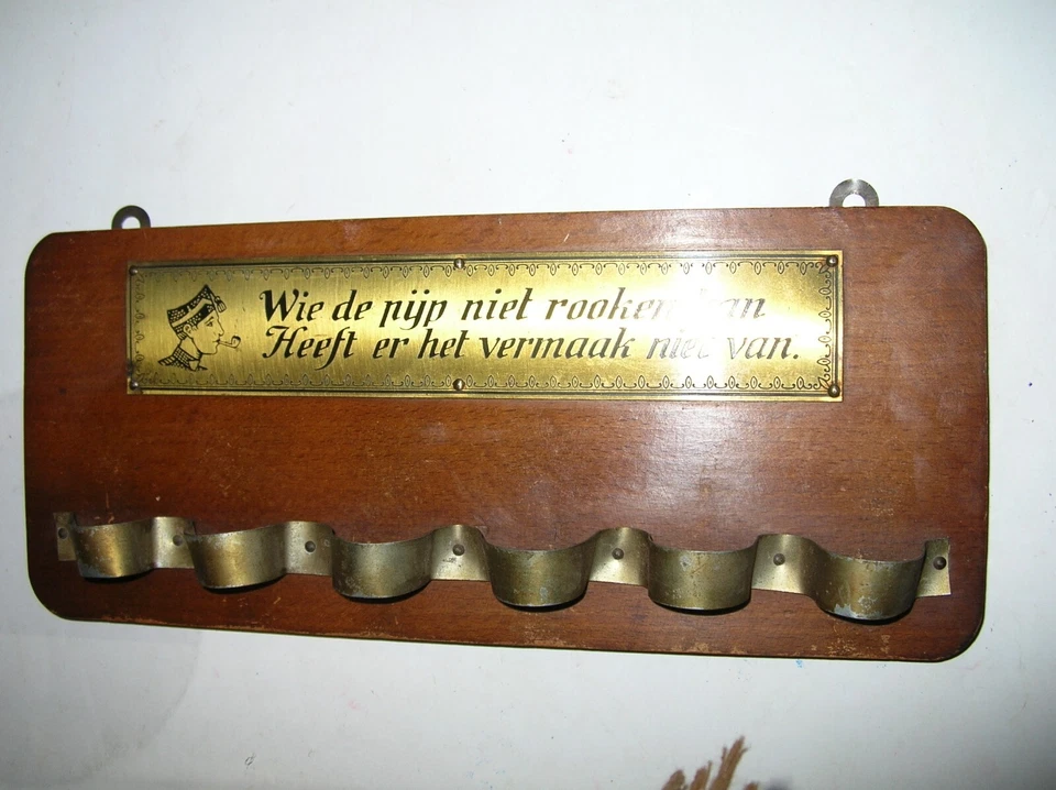 porte pipe flamand en bois et laiton pour 6 pipes à accrocher inscription occas - Photo 2/3