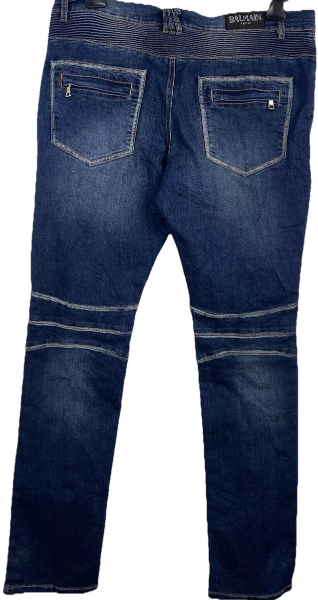Balmain Paris Stunning Blue Biker Jeans Trousers Size W 38